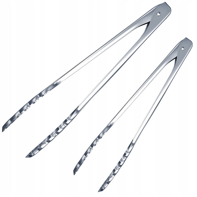 Universal Kitchen and Grill Tongs Set of 2 Pieces, Large and Small, Made of High-Quality Stainless Steel, Lengths 22 cm and 17.5 cm, Ergonomic Handles, Resistant to High Temperatures, Corrosion, and Damage, Ideal for Frying, Grilling, Serving, and Food Pr