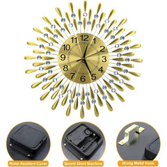Crystals 60cm Large Metal Wall Clock – Luxury Sunburst Design, Handcrafted Diamante Beaded Clock for Living Room, Modern Decorative Wall Clock for Home & Office (Silver)