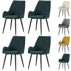 MOF Set of 4 Dining Chairs with Armrests - Mid-Century Upholstered Dining Chairs with Soft Cushioned Seat & Black Metal Legs for Dining Room, Living Room, Kitchen or Vanity Chair