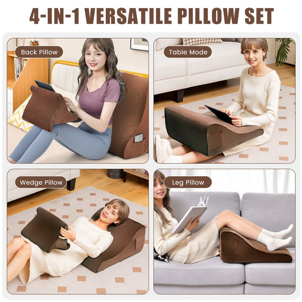 COSTWAY Wedge Pillow Set, Bed Wedge Pillow with Tablet Pillow Stand, High Resilience Foam, Side Pockets, Smooth Zipper, Soft Wedge Pillow for Neck, Shoulder, and Back Pain Relief Bedroom Furniture Bedroom Accessories Furniture for Home From LOCAL WAREHOUS