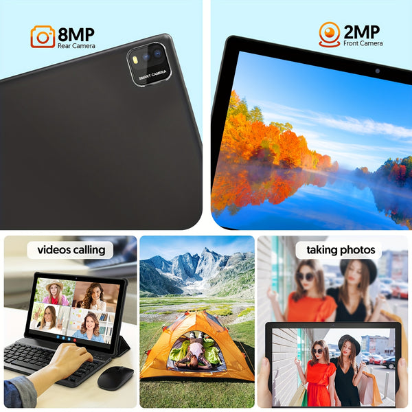 New 10.1-inch Android 15 Tablet With Multiple Options (tablet With Leather Case/tablet With Keyboard Set) 12 (3+9) GB RAM, 64GB ROM, Quad Core Processor, 2.0MP+8.0MP Camera, 6000mAh Battery, Suitable For Daily Use, Study And Office, Pad