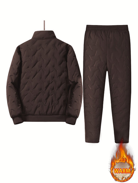 Men's 2pcs Casual Set: Fleece-Lined Thickened Jacket and Pants. Heavyweight Winter Sportswear with Zippered Cardigan Jacket, Fleece-Lined Warm Outerwear, Lamb's Lining. Matching Couple's Outfit for Men and Women. Leak-Proof Top and Pants with Elastic
