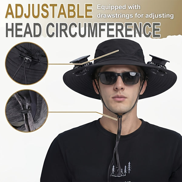 Fan Hat for Men And Women, Solar Wide Brim Sun Hat with Dual Cooling Fans, Adjustable Airflow Outdoor Hat for Summer Travel, Gardening, Hiking, Camping And Yard Work