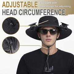Fan Hat for Men And Women, Solar Wide Brim Sun Hat with Dual Cooling Fans, Adjustable Airflow Outdoor Hat for Summer Travel, Gardening, Hiking, Camping And Yard Work