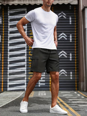 3pcs Men's Casual Cargo Shorts - Mid-Rise Elastic Waist, Multiple Utility Pockets, Loose Fit Durable Fabric for Golf & Outdoor Activities (Black, Beige, Light Gray, Dark Gray), Active Clothing | Relaxed Style | Flexible Comfort