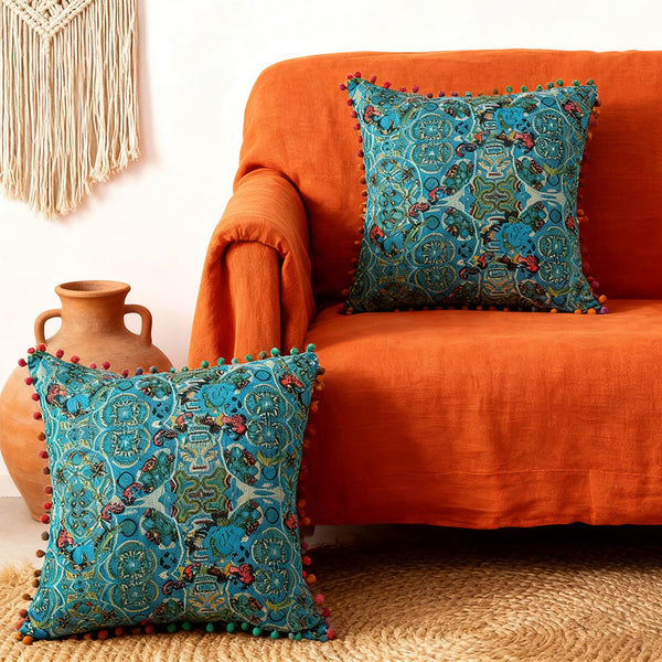 18x18 Inch Reversible Turkish Pattern Pillows (Set of 2 with Inserts) - Romantic Turkey Boho Floral Double Sided Design, Premium Polyester Cover & Fill, Decorative Accent Pillows for Sofa, Chair, Bedroom