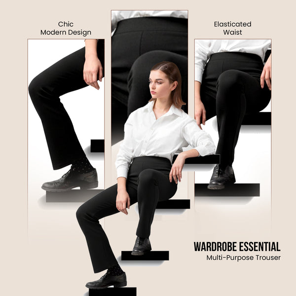 Ladies Flared Trousers Stretch Fit Comfort Fit High-Waisted Flared Pants Suitable For Nurses, Carers, Teachers, School Uniform, Yoga, Travel, Casual, Office Wear