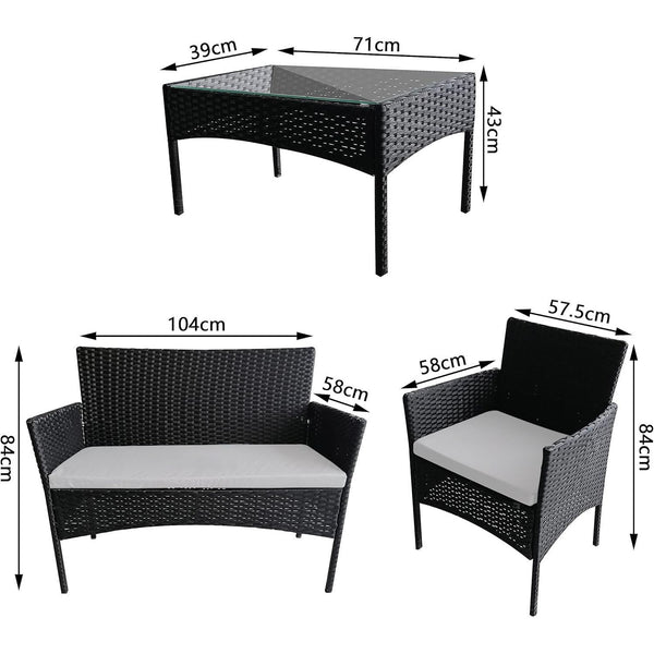 4pcs Rattan Outdoor Garden furniture sofa set with 2x Armchairs 1x Double Sofa & 1 table for indoor & outdoor