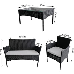4pcs Rattan Outdoor Garden furniture sofa set with 2x Armchairs 1x Double Sofa & 1 table for indoor & outdoor