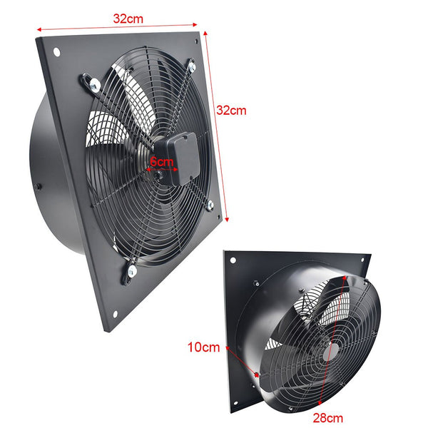 1pc Powerful 250mm / L32xW32CM Kitchen Fan 960m³/h - Stainless Steel, Ultra-Quiet, Backdraft Damper - Perfect for Home, Bathroom & Garage
