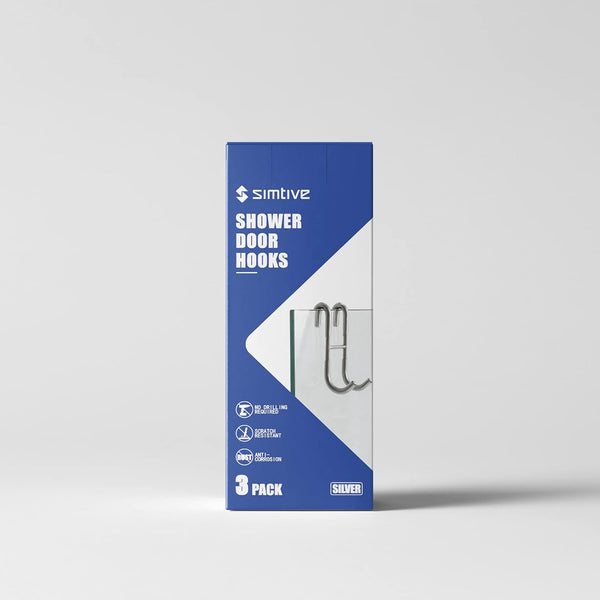 Simtive Shower Door Hooks (3-Pack), over Door Hooks for Bathroom Frameless Glass Shower Door, Towel Hooks, Shower Squeegee Hooks, Silver