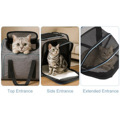 Expandable Soft Cat Carrier Bag – Airline Approved Pet Travel Bag with Mesh Windows, Shoulder Strap & Foldable Design for Cats and Small Dogs – Portable Pet Carrier for Airplane, Car, Vet & Home Use (Grey)