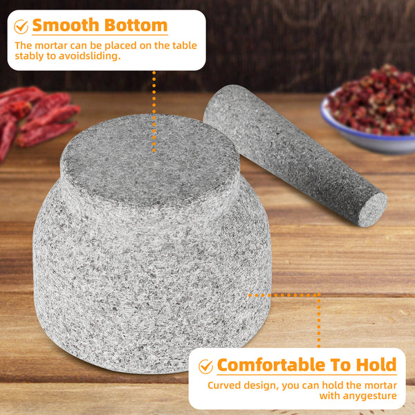 Mortar and Pestle Set, 14 cm Diameter Large Capacity Hard Granite Mortar, Premium Solid Granite Stone (1410cm, Single Pestle)