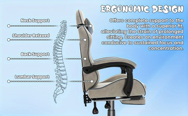 Gaming Chair Computer Chair Office Chair Racing Chair Desk Chair Swivel Chair Cute Gamer Chair Ergonomic Chair with Footrest And Backrest Support, Chair for Adult Gray