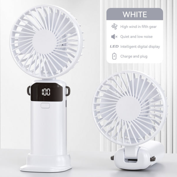 4-in-1 Foldable Mini Handheld Fan with LED Digital Display, Neck Lanyard & Aromatherapy – USB Rechargeable Portable Cooling Fan for Office, Travel, Outdoor & Daily Use – Lightweight, Quiet, 5-Speed Adjustable, Long Battery Life