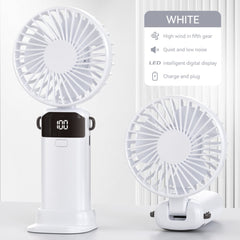 4-in-1 Foldable Mini Handheld Fan with LED Digital Display, Neck Lanyard & Aromatherapy – USB Rechargeable Portable Cooling Fan for Office, Travel, Outdoor & Daily Use – Lightweight, Quiet, 5-Speed Adjustable, Long Battery Life