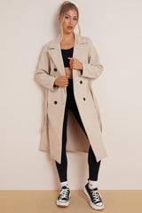 Women's Classy Solid Color Double Breasted Detachable Belted Pocket Pea Coat, Lapel Neck Long Sleeve Outerwear for Fall & Winter
