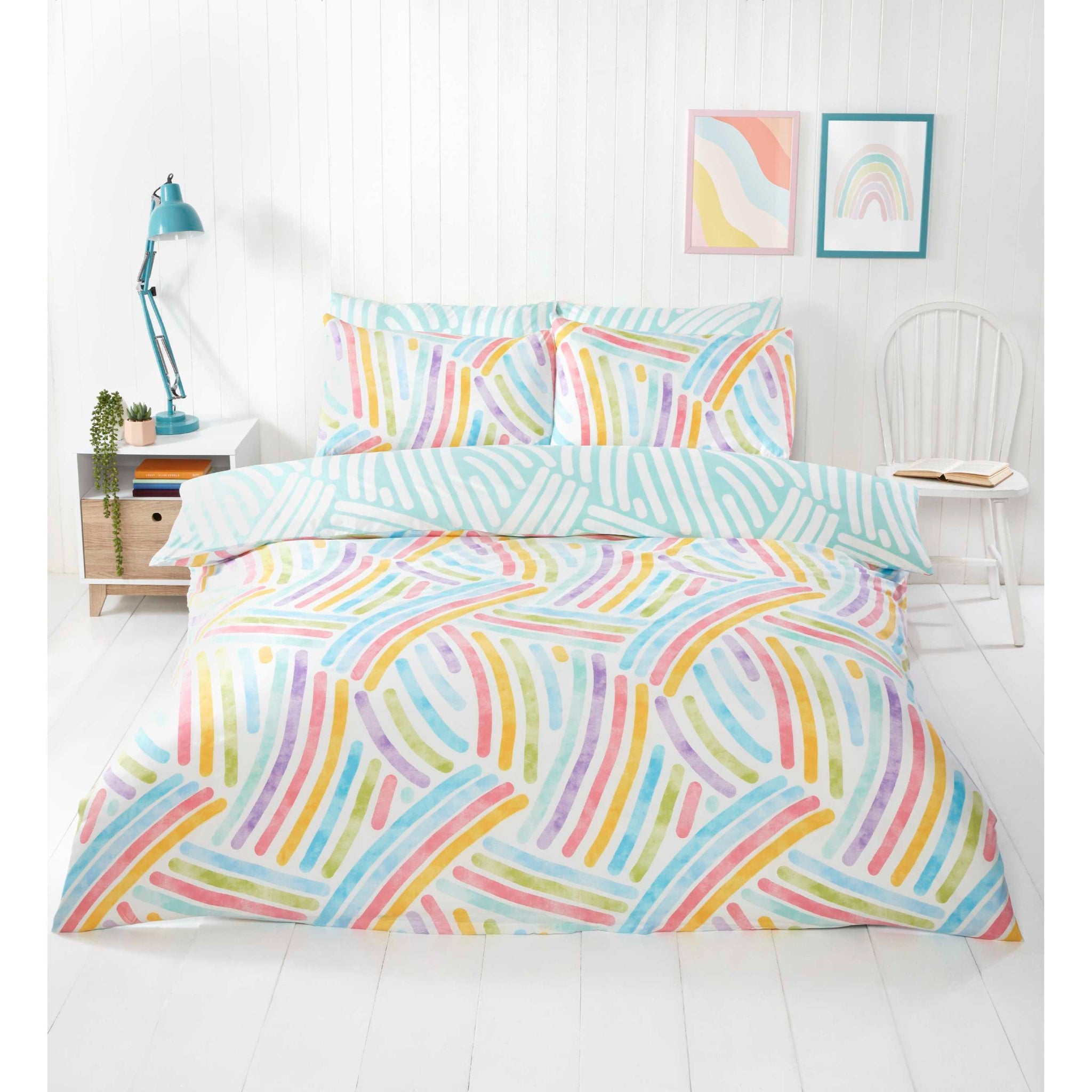 Dreambow Duvet Cover Set – King & Double Sizes | Colourful Rainbow Stripe Bedding in Pastel & Bright Tones | Soft & Durable 180 Thread Count Microfibre – Easy-Care Quilt Cover with Matching Pillowcases | Fun Modern Bedroom Décor | Machine Washable | UK Br