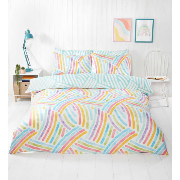 Dreambow Duvet Cover Set – King & Double Sizes | Colourful Rainbow Stripe Bedding in Pastel & Bright Tones | Soft & Durable 180 Thread Count Microfibre – Easy-Care Quilt Cover with Matching Pillowcases | Fun Modern Bedroom Décor | Machine Washable | UK Br