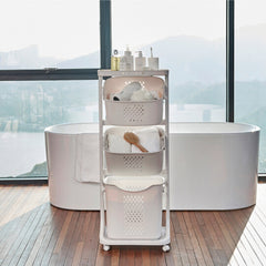 1pc, White Triple Layered, Bathroom Dirty Clothes Sorting Storage Basket, Household Multi-Purpose Laundry Changing Storage Basket, Fruit And Vegetable Snack Toy Storage Basket, Large Capacity to Save Space, with 4 Swivel Wheels, Smooth And Flexible Moveme