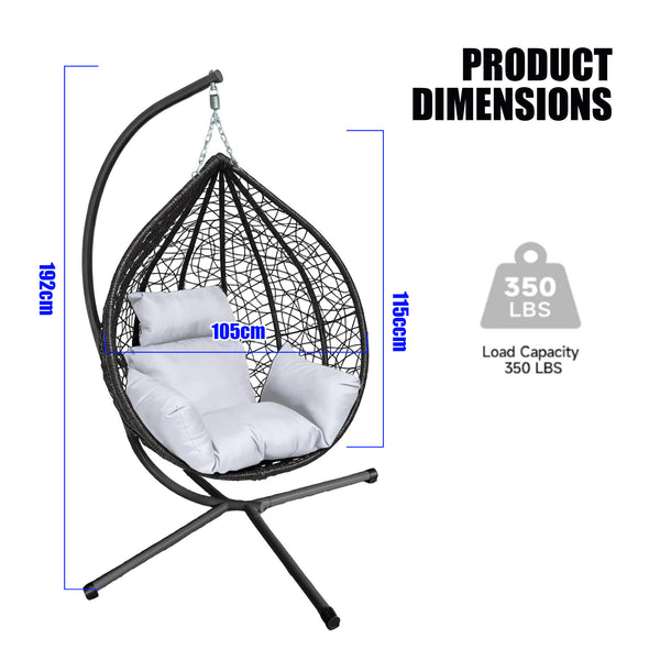 Garden Hanging Swing Egg Chair Patio Indoor Outdoor With Cushion & Stand Hammock Black & White