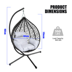 Garden Hanging Swing Egg Chair Patio Indoor Outdoor With Cushion & Stand Hammock Black & White