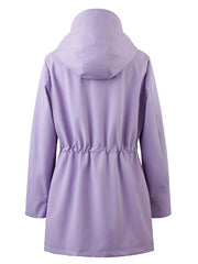 Drawstring Waist Hooded Zip Up Coat, Casual Long Sleeve Coat for Fall & Winter, Women's Clothing