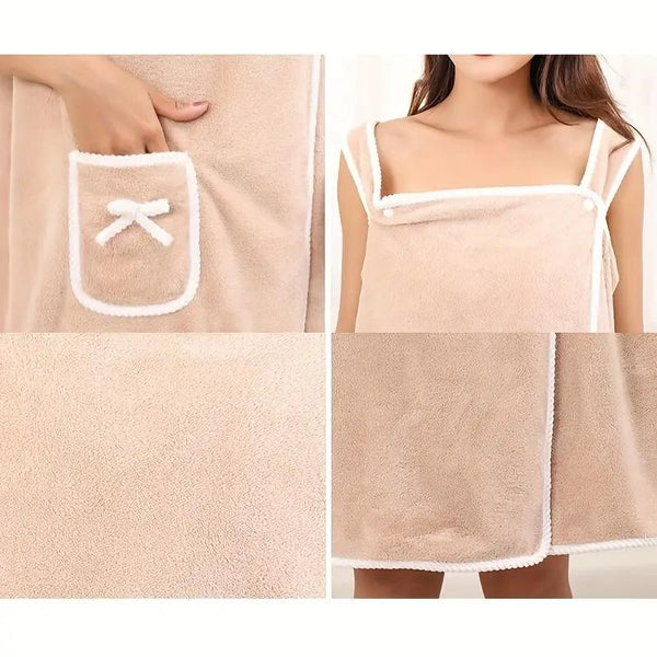 Women'S Coral Fleece Bathrobe, 1 Count Soft Absorbent Bath Skirt, Ladies Wearable Bath Towel, Bathrobe for Beach Spa Sauna Shower