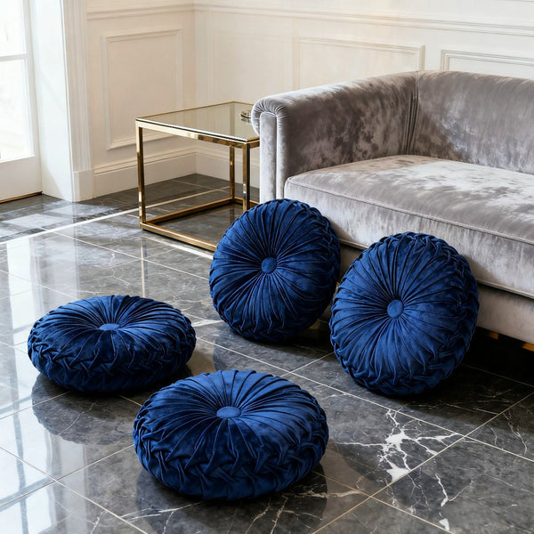 2/4pcs 45CM Large Round Pleated Throw Pillows with Filler 3D Pumpkin Waist Cushion for Living Room, Sofa, Bedroom - Soft Velvet Cover Bolster Decorative Seat Mat with Elegant Button Detail Home Office Decoration
