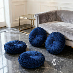 2/4pcs 45CM Large Round Pleated Throw Pillows with Filler 3D Pumpkin Waist Cushion for Living Room, Sofa, Bedroom - Soft Velvet Cover Bolster Decorative Seat Mat with Elegant Button Detail Home Office Decoration