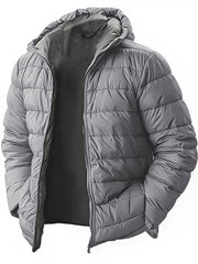 Men'S Outdoor Lightweight Thickened Hooded Windproof Quilted Solid Color Warm Coat