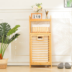 Tilt Out Laundry Hamper, Bamboo Laundry Basket with Foldable Bag and 3 Open Shelves, Freestanding Clothes Storage Organizer for Bedroom, Bathroom, Living Room