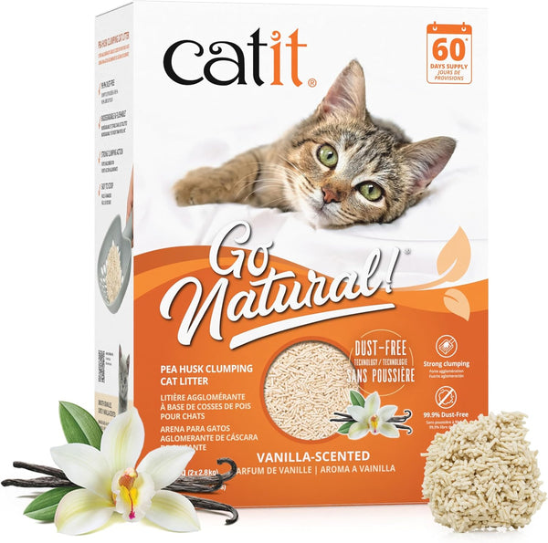 Catit Go Natural Unscented Pea Husk Clumping Cat Litter, Deodorising, 99.9% Dust-Free, Fast Clumping Cat Litter, Plant-Based Litter for Cats & Kittens, 5.6Kg