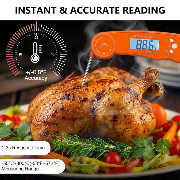 Alivio Instant Read Digital Meat Thermometer, 1–3s Fast, ±0.8°F Accuracy, Backlit LCD, Foldable Probe, BBQ & Cooking Tool (Pack of 1Pc)