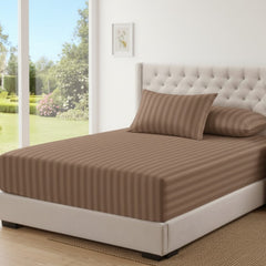 fORZA TEXTILES Luxury Stripe Fitted Sheet Soft Satin Stripe Bed Sheet with Deep Pocket Design, Strong Elasticated Corners for Secure Fit, Wrinkle Resistant and Breathable Fabric, Hotel Quality Bedding for Single Double King Super King, Multiple Colours Av