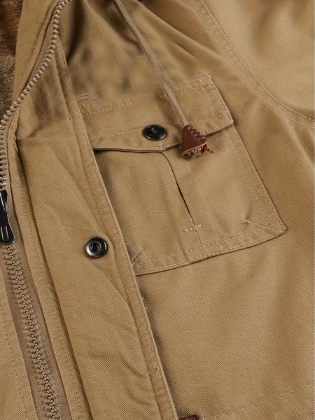 Men'S Thick Mid-Length Jacket with a Hood, Winter Parka for Warmth, Suitable for Outdoor Casual Wear, Featuring a Zip And Multiple Pockets, with a Removable Hat