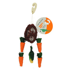 Carrot & Corn Loofah Nibbler Hanging Toy 340mm – Small Animal Chew for Hamsters, Rabbits & Guinea Pigs