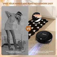 3-in-1 Robot Vacuum Cleaner | 4, 000 Pa Powerful Suction, Up to 90mins Runtime, Low Noise, Suitable for Hard Floors, Flatmarble Tiles, and Wood Floors | USB Charging, Hair Anti-Tangling, Blow and Suction Integrated, Crash Protection