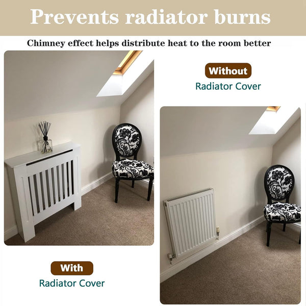 Radiator Cover Cabinet Large Small Wooden Radiator Cover, White Wood Painted MDF Cabinet Heater Cover Cabinet, Slats, Grill, Wood Top Shelf Easy Assembly for Living Room, Hallway, Bedroom Decoration