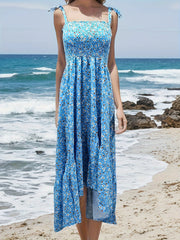 Women's suspender patchwork printed irregular strapless dress