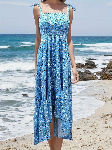 Women's suspender patchwork printed irregular strapless dress
