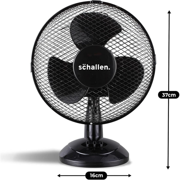 Schallen 9 Inch Portable Desk Fan Oscillating Table Fan Quiet Electric Cooling Fan 2 Speed Settings Desktop Air Circulator Home Office Bedroom Workstation Garage Small Table Fan Plastic Blade Safety Mesh Grill UK Plug Grey White or Black