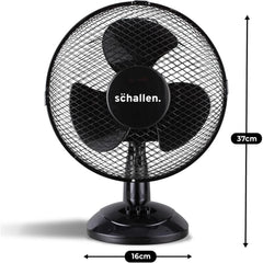 Schallen 9 Inch Portable Desk Fan Oscillating Table Fan Quiet Electric Cooling Fan 2 Speed Settings Desktop Air Circulator Home Office Bedroom Workstation Garage Small Table Fan Plastic Blade Safety Mesh Grill UK Plug Grey White or Black