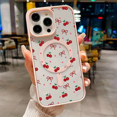 Phone Case - Red Cherry Bow Phone Cover, Compatible with Wireless Charging, Drop-Resistant Skin-Feel Magnetic Case, Works with for Iphone 16 Pro Max/15/14 Plus/13/12/11 And for Samsung for Galaxy A56/A55/A54/A36/A35/A26/A25/A16/A15/A06/S25 Ultra/S24