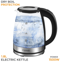 1.8L/1500W Glass Electric Kettles, Glass Kettle with Blue LED and Boil Dry Protection, Cordless Fast Boil Quiet Kettle - Easy to Clean Electric Kettle, BPA Free
