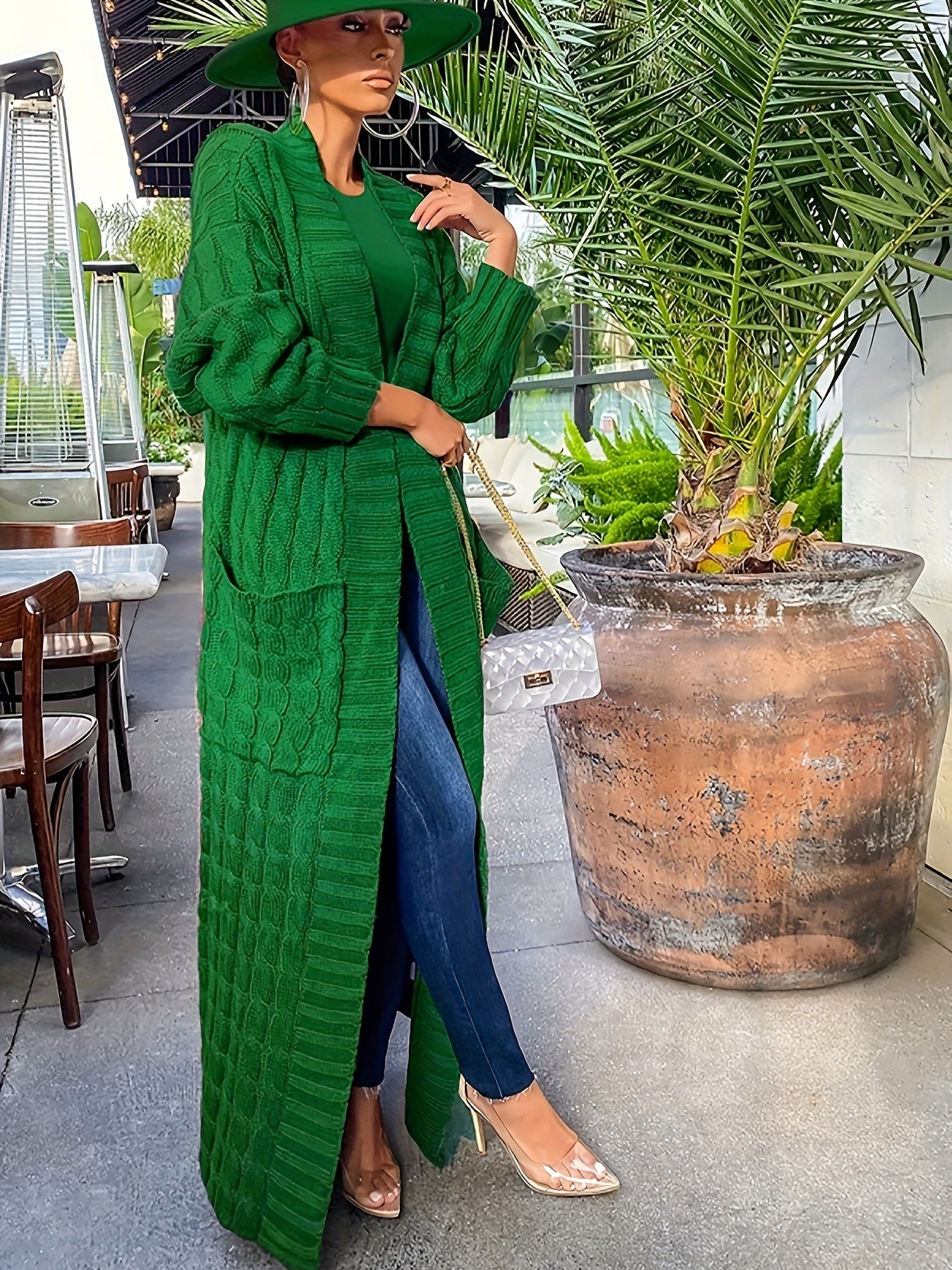 Women's Elegant Long Sweater Coat - Formal & Everyday Chic, Machine Washable Winter Outerwear with Side Pockets - Sophisticated Office to Party Outfits