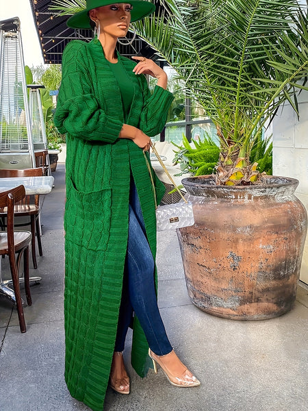 Women's Elegant Long Sweater Coat - Formal & Everyday Chic, Machine Washable Winter Outerwear with Side Pockets - Sophisticated Office to Party Outfits