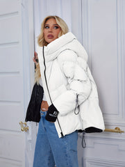 Women's Winter Casual Warm Padded Coat with Fashionable Double Hood and Windproof Cuffs