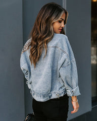 New Leopard Print Fashion Patchwork Torn Denim Top Casual Jacket, Casual Autumn Wear | Patchwork Denim Jacket | Glossy Fabric Finish