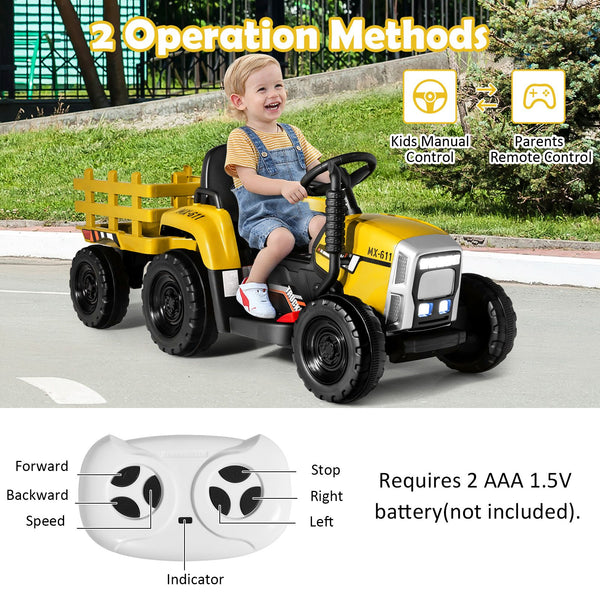 12V Kids Ride on Tractor with Trailer Music and LED Lights